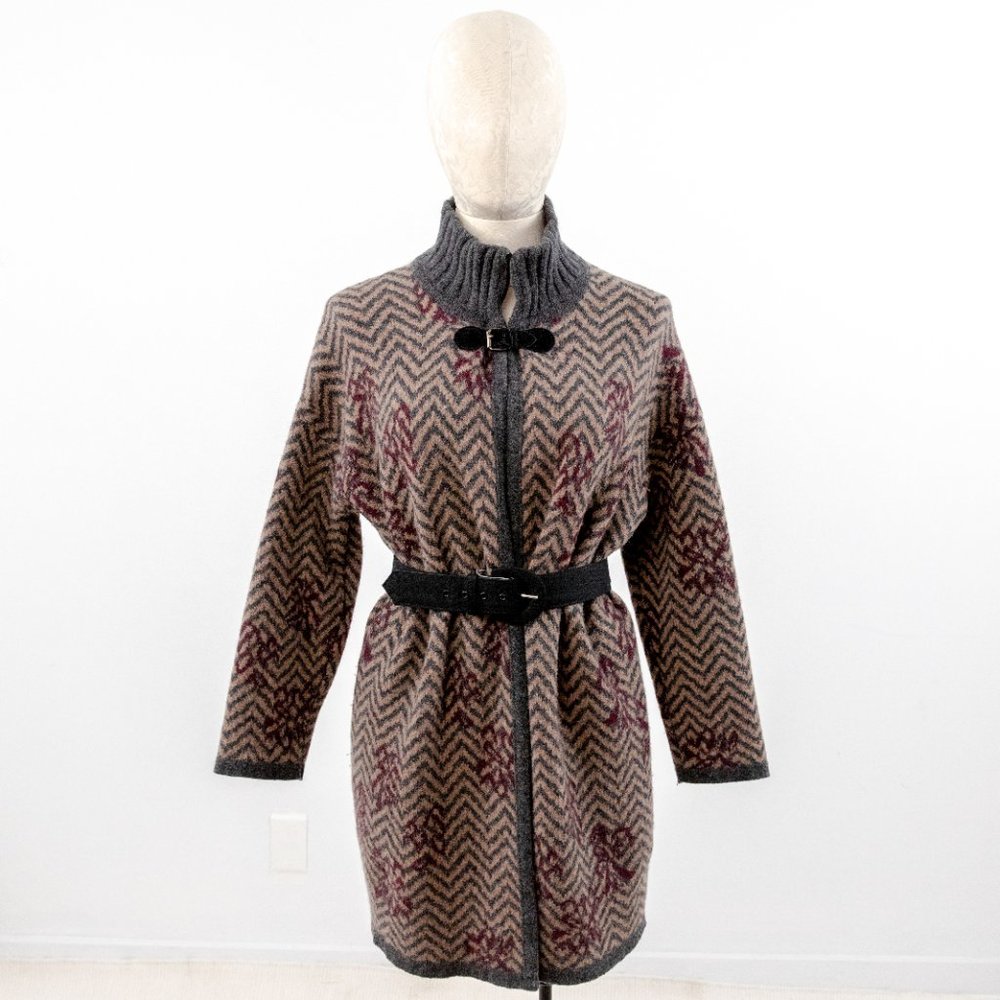 Vintage 70s S Italian Wool Print Sweater Jacket - Picture 9 of 13